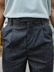 Single Pleat Black Linen Trouser