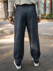 Double Pleat Black Linen Trouser