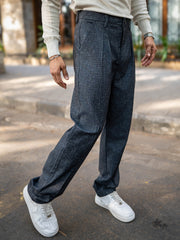 Double Pleat Black Linen Trouser