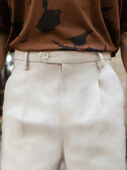 Single Pleat Khaki Linen Trouser