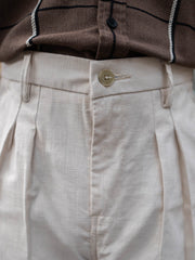 Double Pleat Khaki Linen Trouser