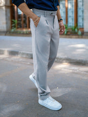 Single Pleat Sky Blue Linen Trouser