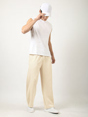 Cream Solid Balloon Fit Trackpant