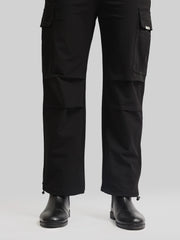 Twin Fold Pocket Black Baggy Fit Cargo
