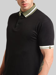Contrast Collar Black Half Sleeve Polo T-Shirt