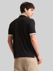 Contrast Collar Black Half Sleeve Polo T-Shirt