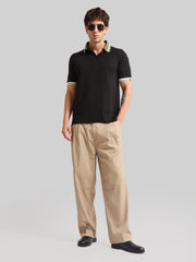 Contrast Collar Black Half Sleeve Polo T-Shirt