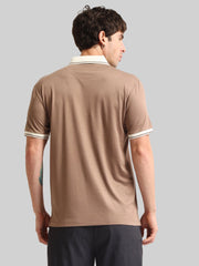 Contrast Collar Brown Half Sleeve Polo T-Shirt