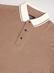 Contrast Collar Brown Half Sleeve Polo T-Shirt