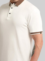 Contrast Collar Cream Half Sleeve Polo T-Shirt
