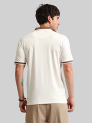 Contrast Collar Cream Half Sleeve Polo T-Shirt