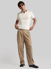 Contrast Collar Cream Half Sleeve Polo T-Shirt