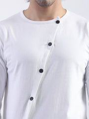 Irregular Side Button White T-Shirt