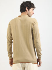 Vintage Vent Beige Flatknit Cotton Full Sleeve Polo T-Shirt