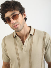 Biscuit Boston Stripes Flat-Knit Half Sleeve Polo T-Shirt