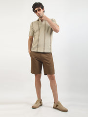 Biscuit Boston Stripes Flat-Knit Half Sleeve Polo T-Shirt