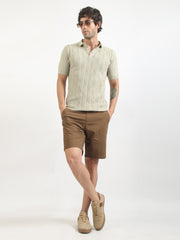 Geo Weave Flatknit Cotton Biscuit Half Sleeve Polo T-Shirt