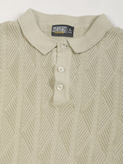 Geo Weave Flatknit Cotton Biscuit Half Sleeve Polo T-Shirt