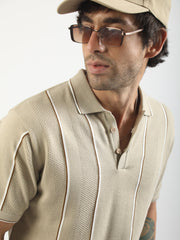 Biscuit Milan Estate Flat-Knit Half Sleeve Polo T-Shirt