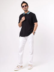 DualTone Black Half Sleeve Polo T-Shirt