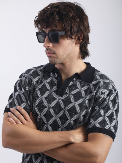Royal Weave Black Half Sleeve Polo T-Shirt