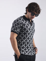 Royal Weave Black Half Sleeve Polo T-Shirt