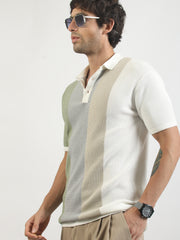 Cream Clay Flat-Knit Half Sleeve Polo T-Shirt