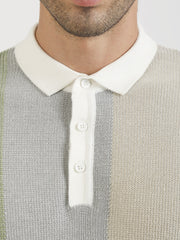 Cream Clay Flat-Knit Half Sleeve Polo T-Shirt