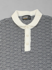 Maze Jacquard Flat-Knit Polo T-Shirt – Cream & Dark Navy