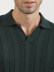 Dark Green Evergreen Flat-Knit Half Sleeve Polo T-Shirt