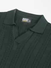 Dark Green Evergreen Flat-Knit Half Sleeve Polo T-Shirt