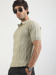 Willow Weave Biscuit Flatknit Cotton Half Sleeve Polo T-Shirt