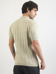 Willow Weave Biscuit Flatknit Cotton Half Sleeve Polo T-Shirt