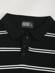 Black Precision Stripe Flat-Knit Half Sleeve Polo T-Shirt