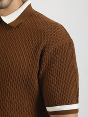 Terra Cotta Cotton Flatknit Brown Half Sleeve Polo T-Shirt