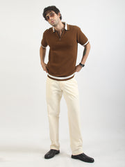Terra Cotta Cotton Flatknit Brown Half Sleeve Polo T-Shirt