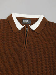 Terra Cotta Cotton Flatknit Brown Half Sleeve Polo T-Shirt