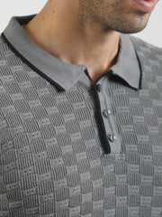 Dark Grey Toasted Waffle Flatknit Cotton Half Sleeve Polo T-Shirt
