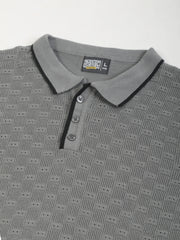 Dark Grey Toasted Waffle Flatknit Cotton Half Sleeve Polo T-Shirt
