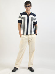 L-Block Navy Cotton Flatknit Half Sleeve Polo T-Shirt