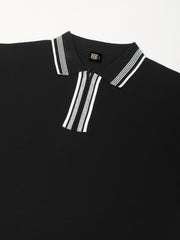 Black Noble Flat-Knit Half-Sleeve Polo T-Shirt