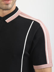 Black Miami NightTrack Flat-Knit Half Sleeve Polo T-Shirt