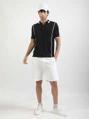 Black Miami NightTrack Flat-Knit Half Sleeve Polo T-Shirt