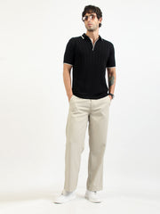 Black Stockholm Flat-Knit Half Sleeve Polo T-Shirt