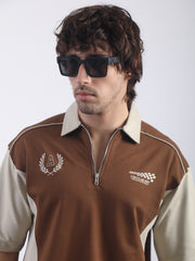 Circular Brown, Biscuit Half Sleeve Polo T-Shirt