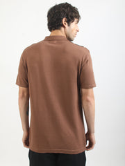 Brown Rome Stripes Flat-Knit Half Sleeve Polo T-Shirt