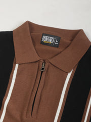 Brown Rome Stripes Flat-Knit Half Sleeve Polo T-Shirt