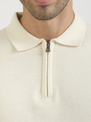 Cream Toronto Line Flat-Knit Half Sleeve Polo T-Shirt