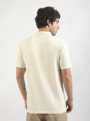 Cream Toronto Line Flat-Knit Half Sleeve Polo T-Shirt