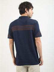 Tokyo Circuit Navy Flat-Knit Half Sleeve Polo T-Shirt
